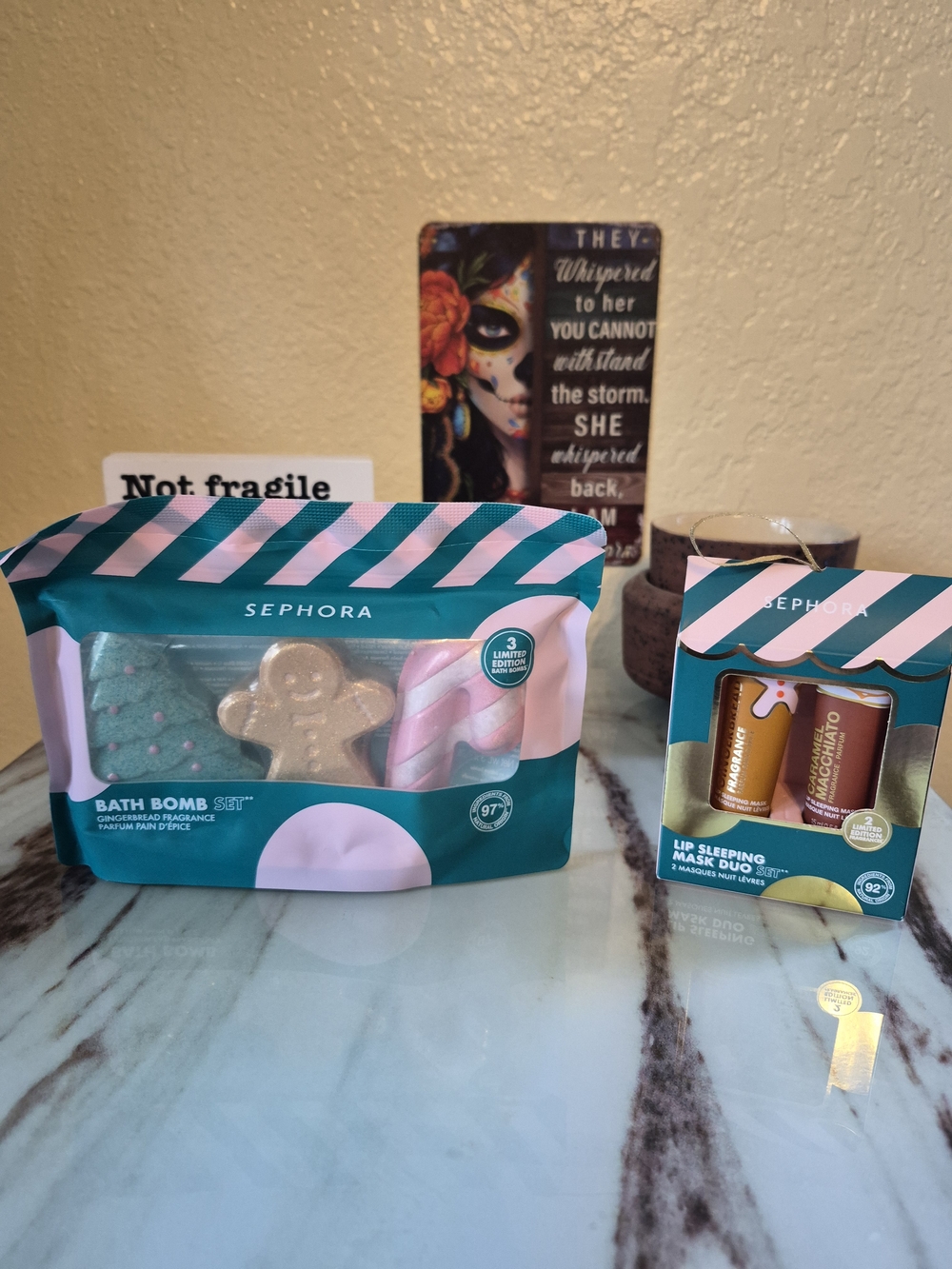 Soap & Glory Bath Bomb Set in And Lip Sleeping Duo.